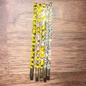 Handmade 18K Gold-Plated Lemon & Clear Crystal Bobby Pin Set
